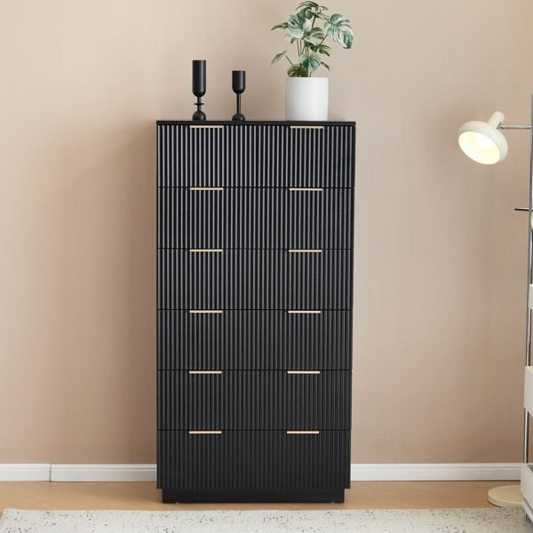 FCH Black P2 Particle Board and Density Board 7241141cm Wavy Pattern Drawer Front Six-Level Seven-Drawer Cabinet FCH Black P2 Particle Board and Density Board 7241141cm Wavy Pattern Drawer Front Six-Level Seven-Drawer Cabinet
