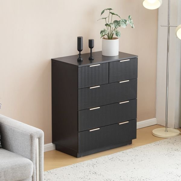 FCH Black P2 Particle Board and Density Board 724194cm Wavy Pattern Drawer Front Four-Level Five-Drawer Cabinet FCH Black P2 Particle Board and Density Board 724194cm Wavy Pattern Drawer Front Four-Level Five-Drawer Cabinet